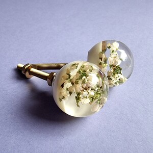 Round floral furniture knobs, White flowers drawer pulls, Homewarming gift for interior lover image 7