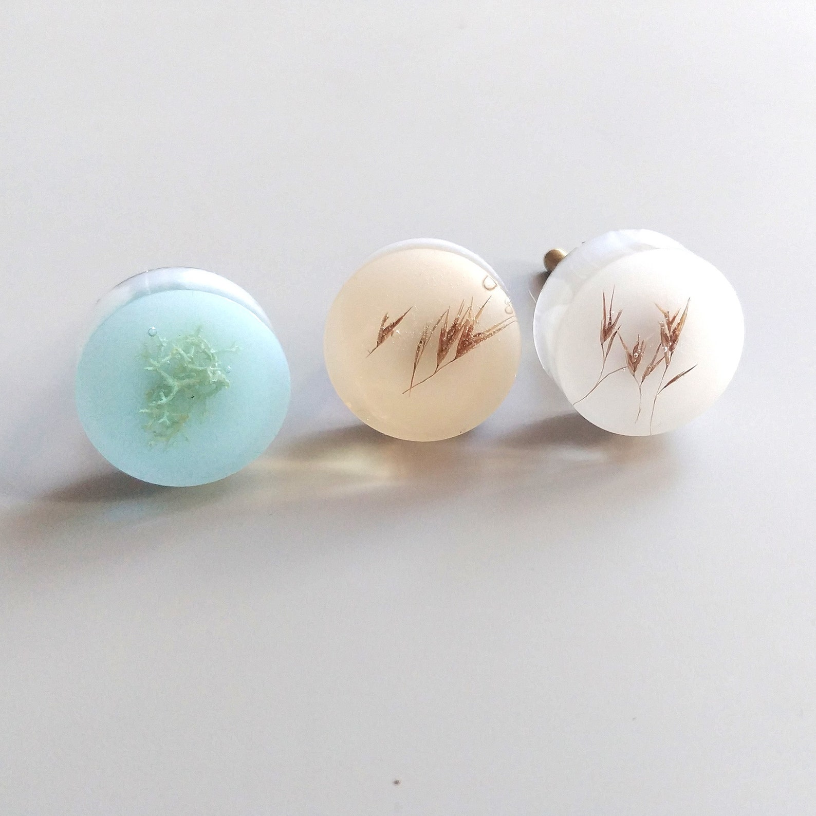 24mm Small White Knobs With Dried Grass Boho Round Handles Etsy