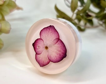Furniture knobs with pink hydrangea petals, UDrawer pulls for floral interior cabinets, New home owner gift