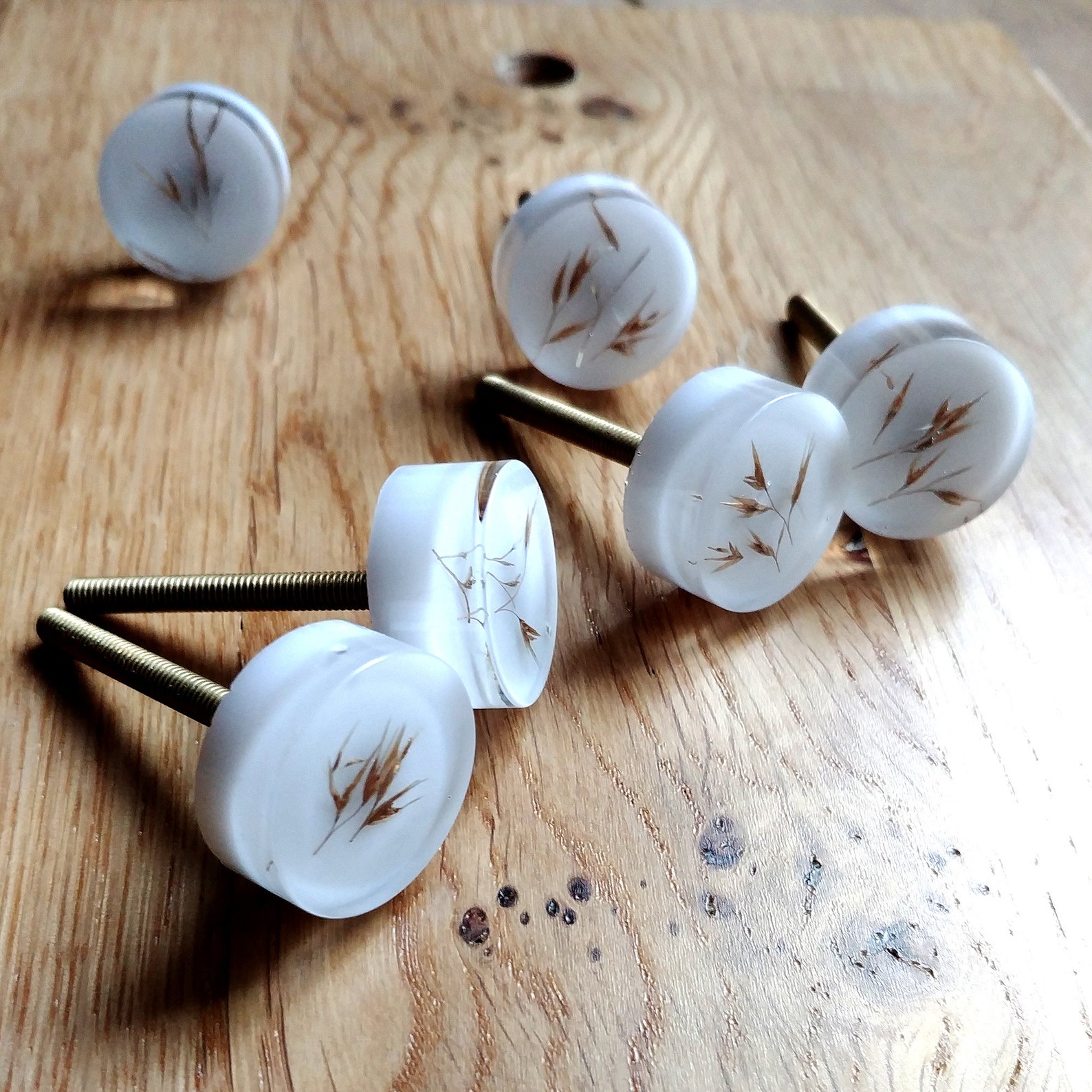 24mm Small White Knobs With Dried Grass Boho Round Handles Etsy