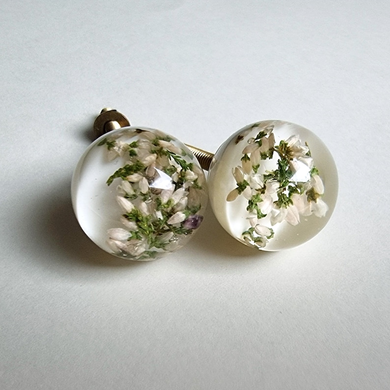 Round floral furniture knobs, White flowers drawer pulls, Homewarming gift for interior lover image 9