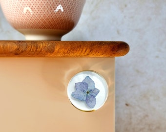 Floral cabinet knobs with dry flowers of hydrangea, Furniture handle for kids room dresser, Minimalistic home drawer pulls idea