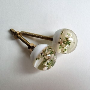 Round floral furniture knobs, White flowers drawer pulls, Homewarming gift for interior lover image 10
