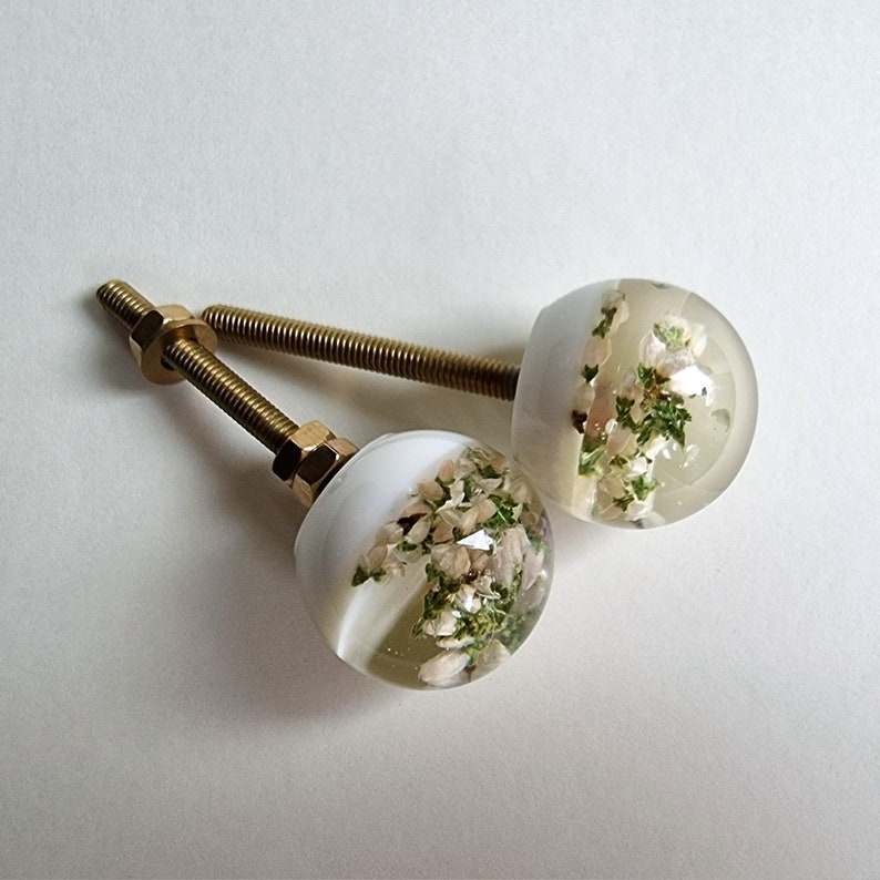 Round floral furniture knobs, White flowers drawer pulls, Homewarming gift for interior lover image 10