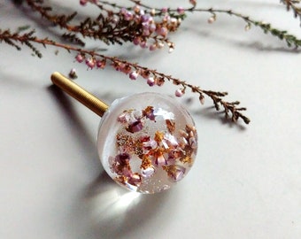Dried Flower Resin Knob: Heather & Lavender Furniture Hardware