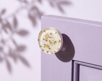 Heather Blumen Resin Knauf: Goldflocken Botanischer Schubladenknauf - Skandinavischer Stil
