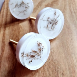 Vintage Style White Knob - Drawer Pull for Wooden Furniture, Botanical kitchen handles