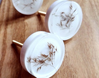 Vintage Style White Knob - Drawer Pull for Wooden Furniture, Botanical kitchen handles