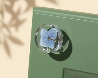 Schrankknopf mit blauer Hortensienblüte, Schubladengriff aus Kunstharz, Geschenk für ein neues Zuhause