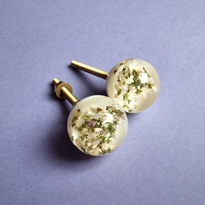 Round floral furniture knobs, White flowers drawer pulls, Homewarming gift for interior lover image 5