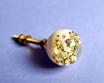 Round floral furniture knobs, White flowers drawer pulls, Homewarming gift for interior lover