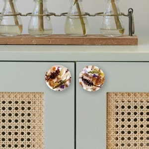 Forest style knobs with cones, Drawer pulls with heather flowers, Botanical furniture handle