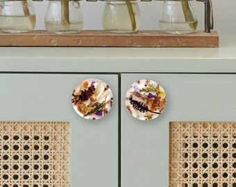 Forest style knobs with cones, Drawer pulls with heather flowers, Botanical furniture handle