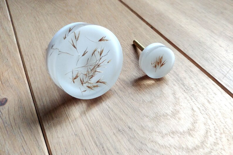 24mm Small White Knobs With Dried Grass Boho Round Handles Etsy