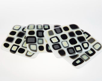 Domino Glass Coasters, Alpha and Beta, Fused Glass, Glass Art, Gift for Her, Gift for Him, Handmade Fused Glass Coasters,  Housewarming Gift