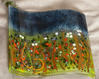 Bosco Illuminato, Glass Art, Fused Glass, Enchanted Forest, Fused Glass Art, Gift for Her Him, Floral  Scene, Glass Art Panel