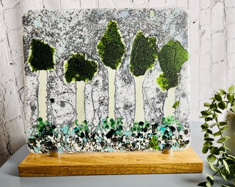 A Winter’s Tale, Xmas Large Fused Glass Art Panel, Christmas Glass Art, Winter Scene, Glass Art, Gift for Her Him, Forest Scene, Trees Panel