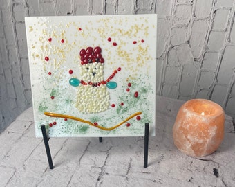 Floating, Snowman Art Panel, Christmas Present, Fused Glass Art, Xmas Gift, Fused Glass, Glass  Art, Glass Gifts, Gift for Him, Gift for Her