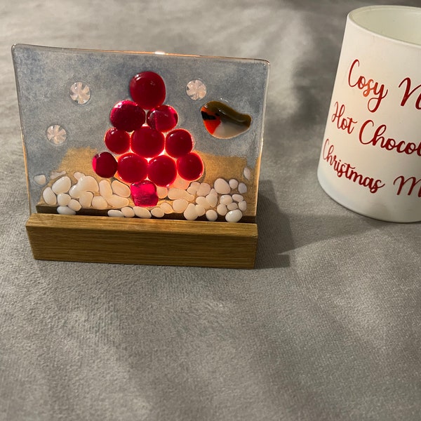 Christmas Lights, Tea Light Holder, Christmas Tree Landscape, Christmas Present, Xmas Gift for Him Her, Glass Art, Glass Ornament