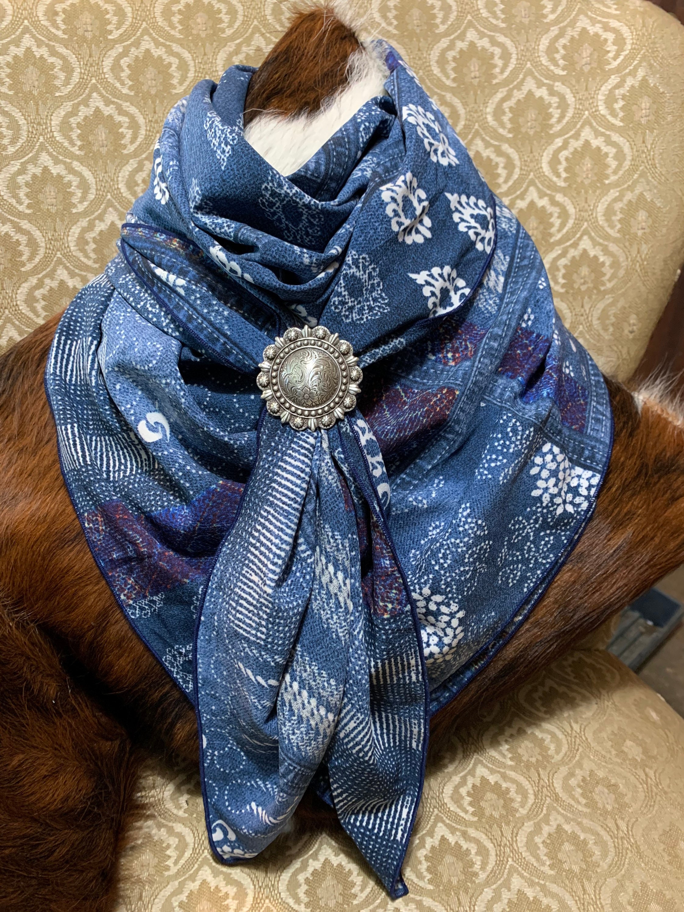 Denim blue white medallions Wild Rag Cowboy Western Neck Scarf Etsy