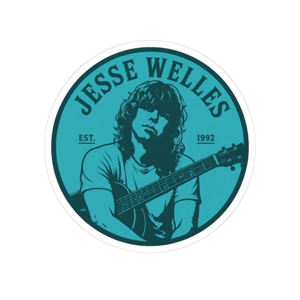 Adesivo de vinil com recorte especial para retrato de Jesse Welles tocando guitarra | Adesivo de vinil com recorte preciso