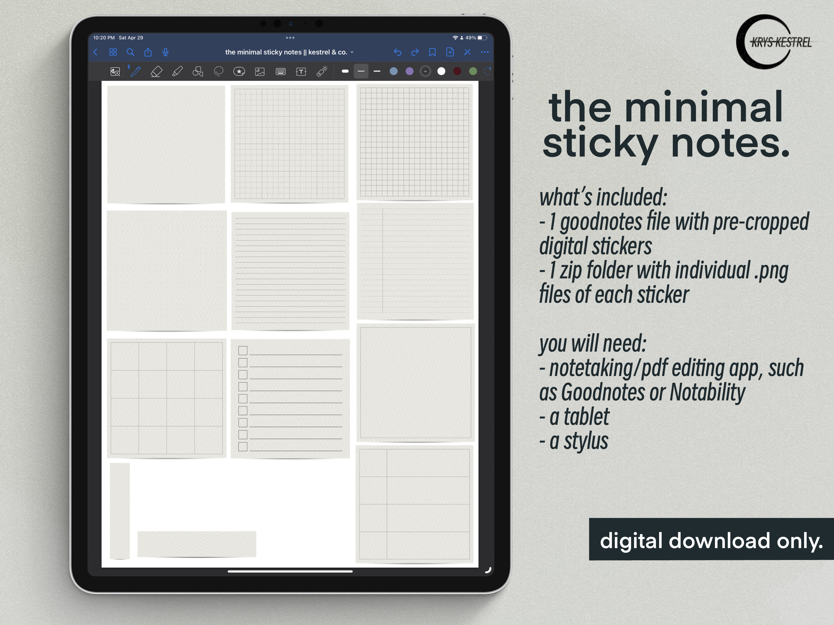 The Minimal Sticky Notes. | Digital Sticker Pack for Goodnotes and ...