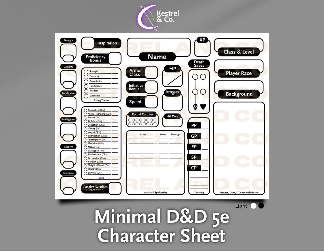 Minimal D&D 5e Character Sheet PDF Pack - Etsy Ireland