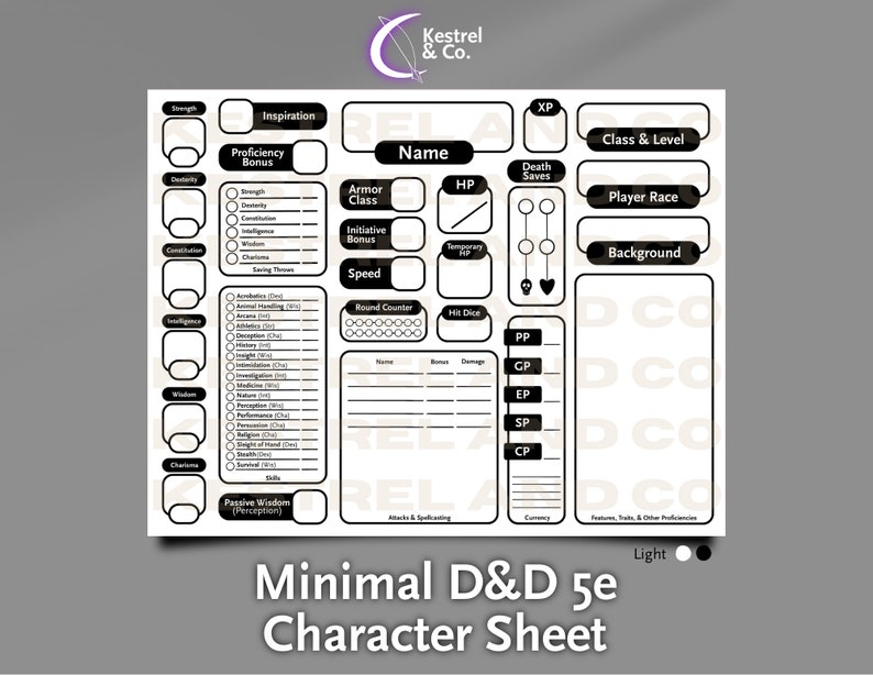 Minimal Dandd 5e Character Sheet Pdf Pack Etsy