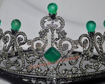Inspired By Victorian Uncut Pave 11.22ct Real Antique Rose Cut Diamond Sterling Silver Weddings Wear Bridal Style Emerald Tiara Crown