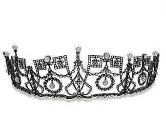 10.85ct Uncut Pave Design Antique Rose Cut Diamond Sterling Silver 925 Weddings Party Wear Bridal Style Pearl Tiara Crown New Hand-Made Look