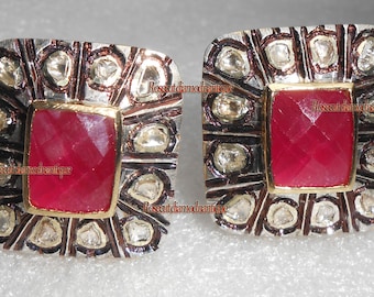 Vintage Design Polki Diamond 1.29ct New Ruby MEN"S Cuff Links For Engagement Party Wear Jewelry