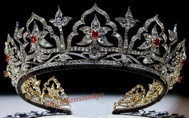 Real Natural 14.44ct Antique Rose Cut Diamond Silver 925 Anniversary Xmas Party Wear Bridal Queen Style Ruby Tiara Crown Hand-Made Jewelry image 1