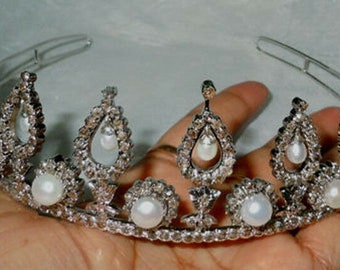 Inspired By Unique Design Antique Rose Cut Diamond 6.50ct Bridal Wedding Christmas New Year's Party Wear Pearl Tiara Crown