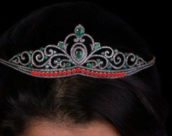 Tiara Crown Inspired By Antique Rose Cut Diamond 8.10ct Bridal Wedding Christmas New Year's Party Wear Emerald Ruby Tiara Crown