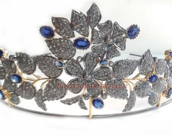 Tiara Crown Antique Rose Cut Diamond 9.80ct Sterling Silver 925 Sposa Fidanzamento Matrimonio Festa di Natale Indossare Zaffiro Tiara Corona