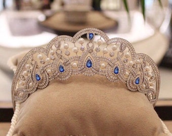 CZ American Diamond 18.50ct Wedding Tiara Bridal Tiaras Sterling Silver 92.5 Anniversary Party Wear Zircon Tiara Crown Handmade Jewelry