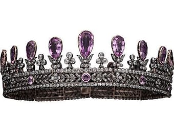 New Hand-made Real & Natural Antique Rose Cut Diamond 13.85ct Xmas New Year's Party Wear Amethyst Queen Looks Tiara Crown Hair Accessories