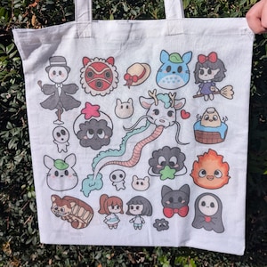 Ghibli Kawaii Totebag - White Bag with Colorful Design 140g/m2
