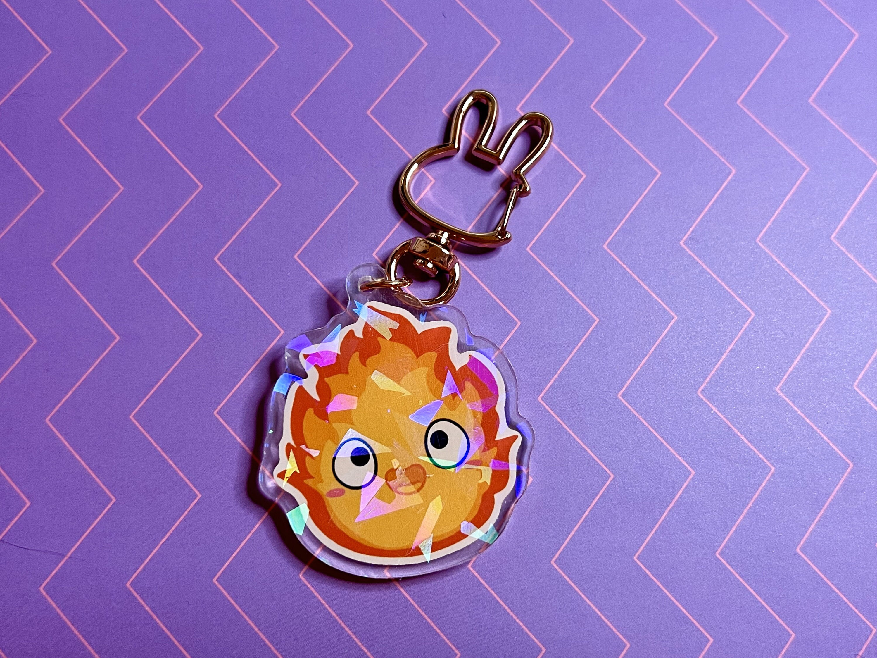 Moving Keychain Calcifer Studio Ghibli Keychain With Holographic Effect Howl's Moving ...