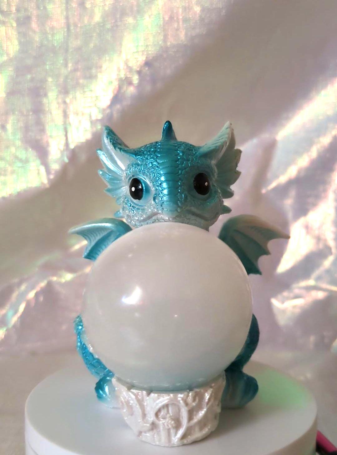 Dragon sphere holder with selenite crystal sphere