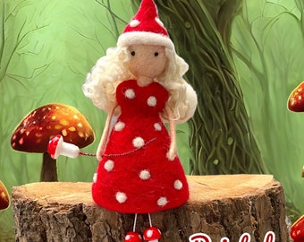 Toadstool Fairy, Felted Hanging Fairy.