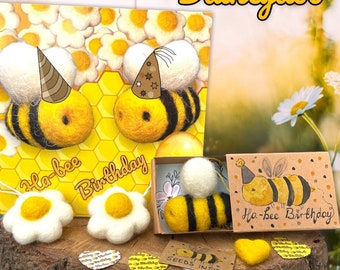 Letterbox Birthday Gift,  bee gifts,felted bee and daisy gift, Handmade letterbox gift, Personalised bee gift, Gifts for her.