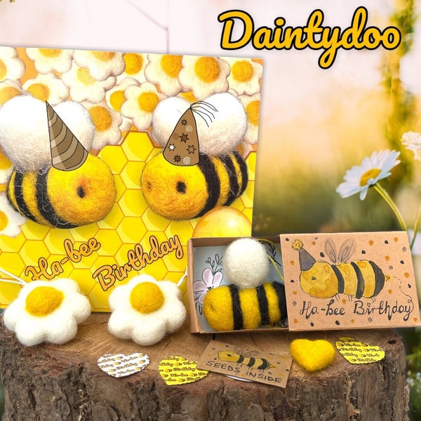 Letterbox Birthday Gift,  bee gifts,felted bee and daisy gift, Handmade letterbox gift, Personalised bee gift, Gifts for her.