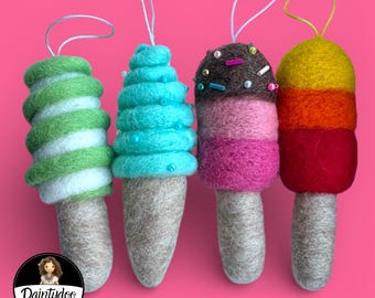 Needle Felted Hanging Ice-cream tree decorations, Icecream decor.