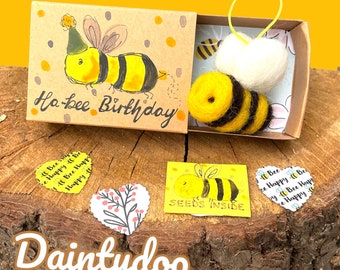 Ha-bee birthday felted bee gift, bee gift in a box, felt bee