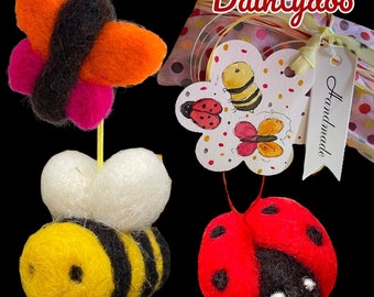 Felted Bumblebee, ladybird and Butterfly bundle.
