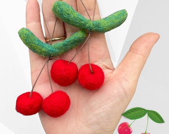 Felted Cherries Hanging Tree Decoration