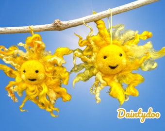 Felted sun, (2 pack) Twig tree sunshine decor, sun decoration, cute sun