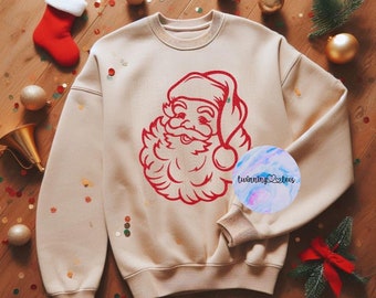 Bluza z okrągłym dekoltem w stylu vintage z motywem Świętego Mikołaja; Koszulka z motywem Świętego Mikołaja; Bluza z motywem Świętego Mikołaja; Bluza świąteczna;