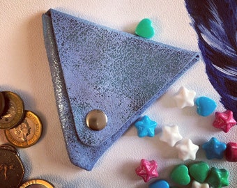 Blue | Pink | Taupe Handmade Metallic Leather Triangle Coin | Headphone Pouch Purse